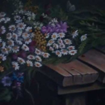 Schilderij getiteld "Полевые цветы" door Oksana Levintsova, Origineel Kunstwerk, Olie Gemonteerd op Frame voor houten branca…