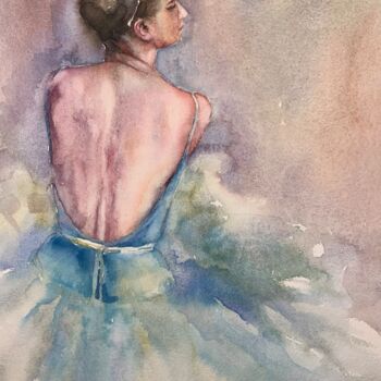 Painting titled "Ballerina #11" by Oxana Luky, Original Artwork, Watercolor