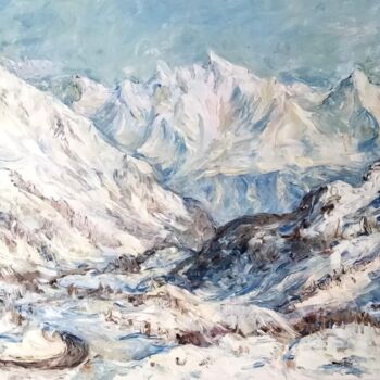 Pintura titulada "Montagna d'inverno…" por Oxana Sakharzeva, Obra de arte original, Oleo Montado en Bastidor de camilla de m…