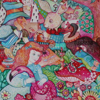 Painting titled "Alice au pays des m…" by Oxana Zaika, Original Artwork, Ink