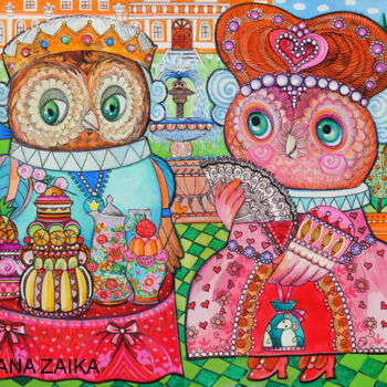 Pintura titulada "Chouettes de Versai…" por Oxana Zaika, Obra de arte original, Acuarela