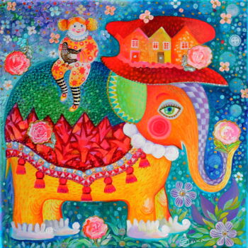 Peinture intitulée "éléphant..." par Oxana Zaika, Œuvre d'art originale, Acrylique
