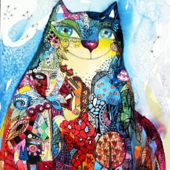 Painting titled "Chat masque" by Oxana Zaika, Original Artwork