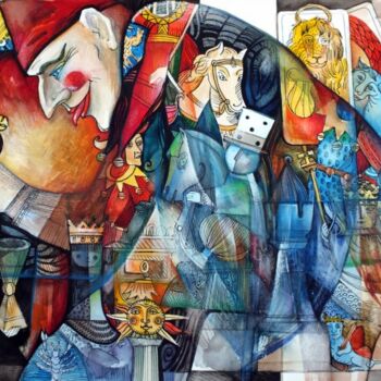 Pintura intitulada "Jeu du Joker" por Oxana Zaika, Obras de arte originais, Aquarela