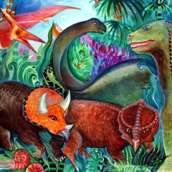Schilderij getiteld "Dinosaures" door Oxana Zaika, Origineel Kunstwerk, Olie