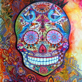 Ζωγραφική με τίτλο "Sugar skull" από Oxana Zaika, Αυθεντικά έργα τέχνης, Ακουαρέλα