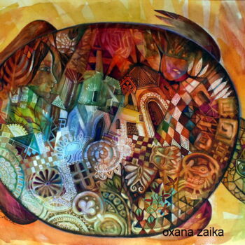 Peinture intitulée "tortue" par Oxana Zaika, Œuvre d'art originale, Aquarelle