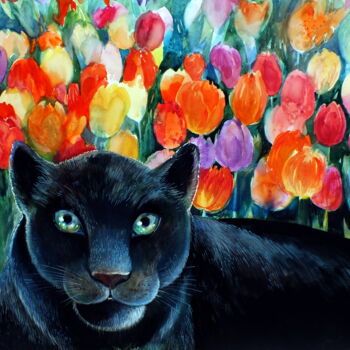 绘画 标题为“panthère noire” 由Oxana Zaika, 原创艺术品, 水彩