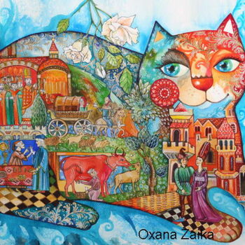 Peinture intitulée "medieval cat" par Oxana Zaika, Œuvre d'art originale, Aquarelle