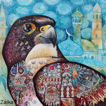 Malerei mit dem Titel "Falcon" von Oxana Zaika, Original-Kunstwerk, Tinte