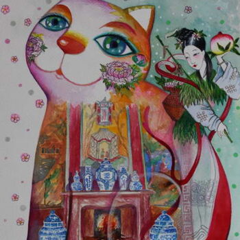 Pintura intitulada "Chinese cabinet" por Oxana Zaika, Obras de arte originais, Aquarela