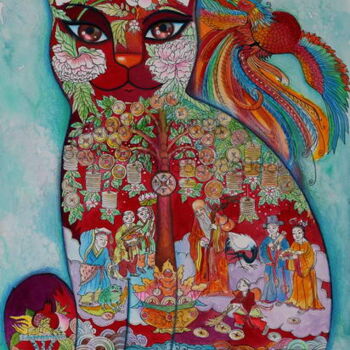 Ζωγραφική με τίτλο "Shinese money tree" από Oxana Zaika, Αυθεντικά έργα τέχνης, Ακουαρέλα