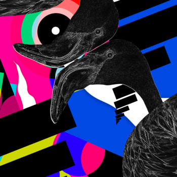 Digitale Kunst getiteld "black flamingos" door Oxana Kolyagina, Origineel Kunstwerk, Digitaal Schilderwerk