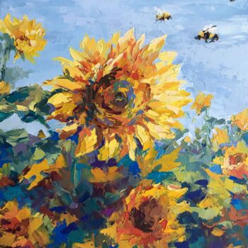 Peinture intitulée ""Sunflowers", oil p…" par Oxypoint, Œuvre d'art originale, Huile Monté sur Carton