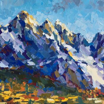 Painting titled ""Peaks of the Alps"" by Oxypoint, Original Artwork, Oil Mounted on Cardboard