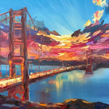 Malerei mit dem Titel ""Golden Gate Bridge"" von Oxypoint, Original-Kunstwerk, Öl Auf Karton montiert