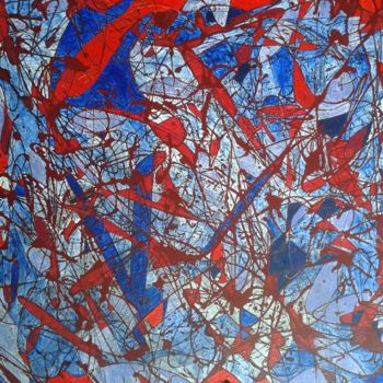 Peinture intitulée "vitrail rouge-bleu" par Hilario Moreno, Œuvre d'art originale, Acrylique