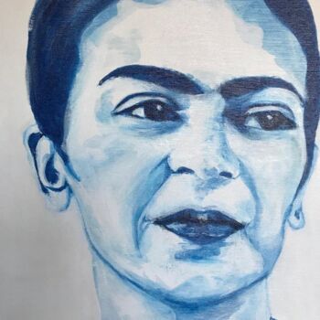 Painting titled "My Frida" by Pascale Albizzati, Original Artwork, Ink Mounted on Wood Stretcher frame