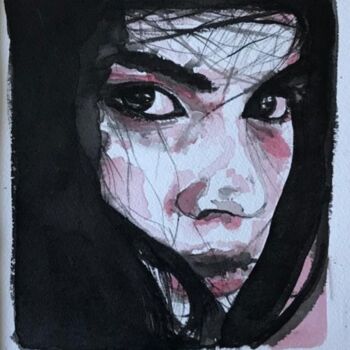 Painting titled "Silences 2" by Pascale Albizzati, Original Artwork, Ink Mounted on Cardboard