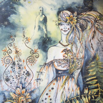 Картина под названием "Kupalinka" - Iryna Tatur, Подлинное произведение искусства, Чернила