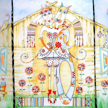 Pittura intitolato "Cat's Wedding :)" da Iryna Tatur, Opera d'arte originale, Inchiostro