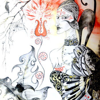 Painting titled "Yaga - Goddess of E…" by Iryna Tatur, Original Artwork, Ink