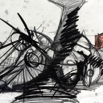 Рисунок под названием "Liegender Akt" - P.K., Подлинное произведение искусства, Древесный уголь