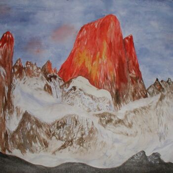 Painting titled "Fitz Roy" by P. Le Sommer, Original Artwork, Watercolor