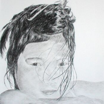 Dessin intitulée "Petite fille" par P. Le Sommer, Œuvre d'art originale, Fusain