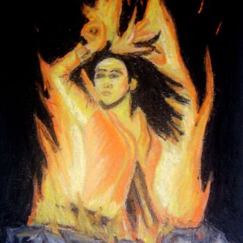 Рисунок под названием "Dancing fire" - P. Le Sommer, Подлинное произведение искусства, Пастель