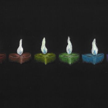 Zeichnungen mit dem Titel "Candles" von P. Le Sommer, Original-Kunstwerk, Pastell