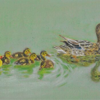 Drawing titled "Duck duck duck" by P. Le Sommer, Original Artwork, Pastel