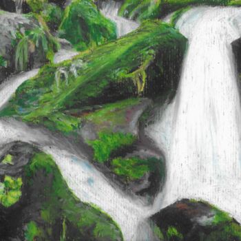 Dibujo titulada "Cascades" por P. Le Sommer, Obra de arte original, Pastel