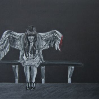 Drawing titled "Broken wing" by P. Le Sommer, Original Artwork, Pastel