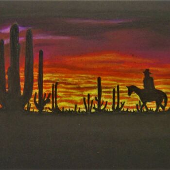 Tekening getiteld "Lonesome cowboy" door P. Le Sommer, Origineel Kunstwerk, Pastel