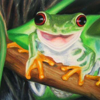 Drawing titled "Grenouille" by P. Le Sommer, Original Artwork, Pastel