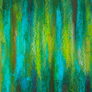 Painting titled "Green melody" by P. Lee, Original Artwork, Pastel Mounted on Wood Stretcher frame