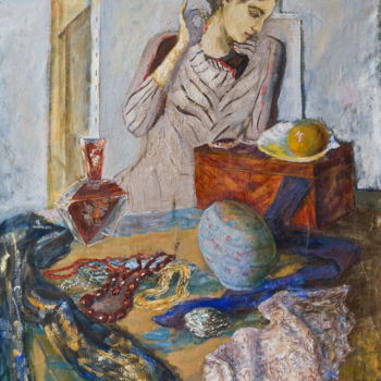 Картина под названием "Девушка примеряющая…" - Paula Lytovchenko, Подлинное произведение искусства, Масло