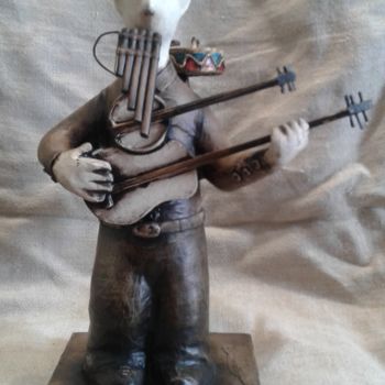 Sculpture titled "Andean musician "Ch…" by Aleksandr Shved, Original Artwork, Paper maché