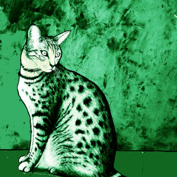 Arts numériques intitulée "Chat vert-A" par Pablo Guillamon, Œuvre d'art originale, Impression numérique