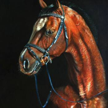 Painting titled "Cabeza de caballo e…" by Pablo Gutiérrez, Original Artwork, Oil