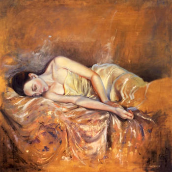 Pintura titulada "Mujer dormida" por Pablo Gutiérrez, Obra de arte original, Oleo