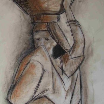 Drawing titled "femme arabe" by Alain Thomas, Original Artwork