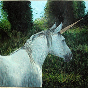 Painting titled "unicornioenverde.jpg" by Paco Bacho, Original Artwork, Oil
