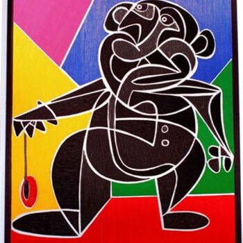 Peinture intitulée "Nain noir au Yoyo" par Paco Sagasta, Œuvre d'art originale