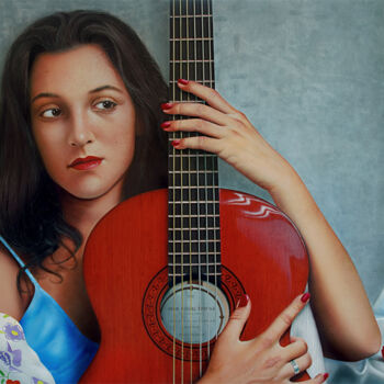 Painting titled "Amor de guitarra" by Paco Yuste, Original Artwork, Oil