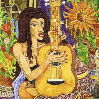 Painting titled "Solo de guitarra" by Paco Melendez, Original Artwork