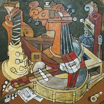 Painting titled "INSTRUMENTO CUBISTA" by Paco Melendez, Original Artwork