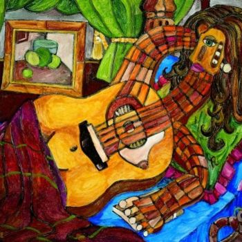 Pintura intitulada "Maja guitarra" por Paco Melendez, Obras de arte originais