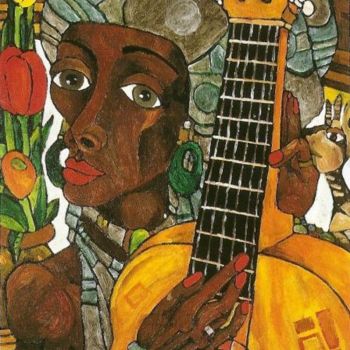 Painting titled "Africana con Guitar…" by Paco Melendez, Original Artwork